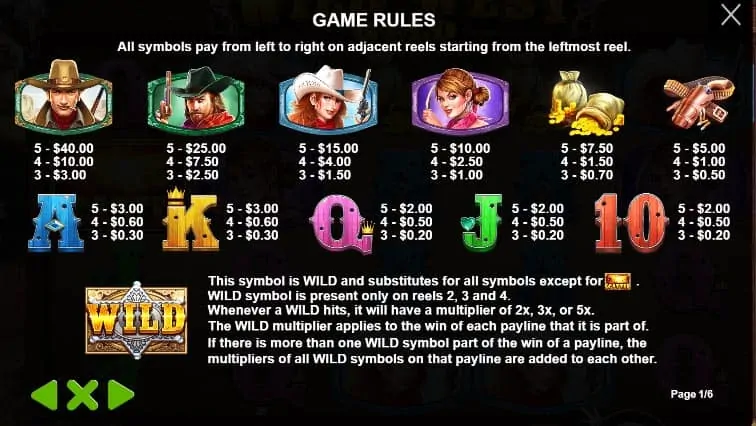 Wild West Gold Paytable